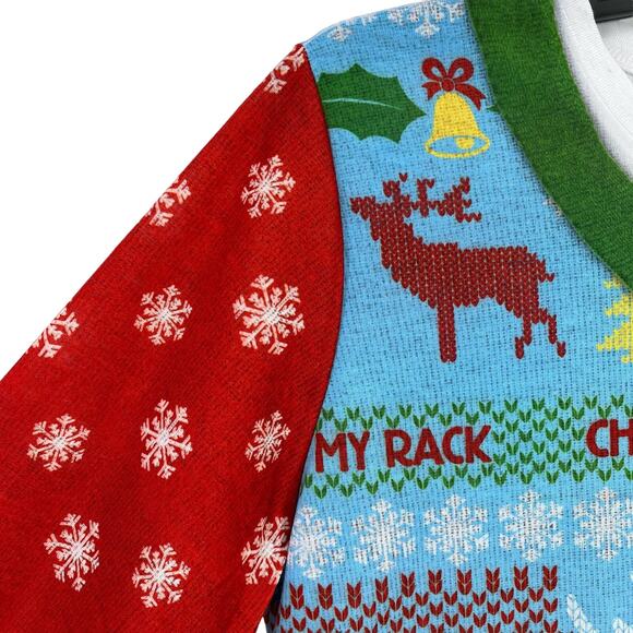 Faux Real Check Out My Rack Deer Photo Ugly Christmas Print Shirt Womens Sz L - Picture 3 of 5